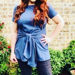 Denim Blue sash short sleeve top